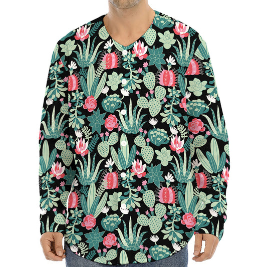 Cute Cactus And Succulent Print Long Sleeve Baseball Jersey