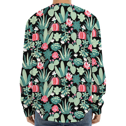 Cute Cactus And Succulent Print Long Sleeve Baseball Jersey