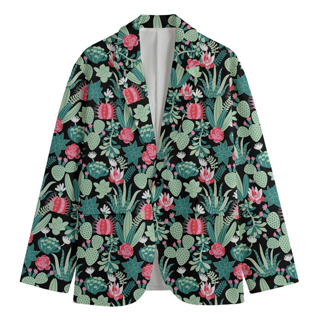 Cute Cactus And Succulent Print Men's Blazer