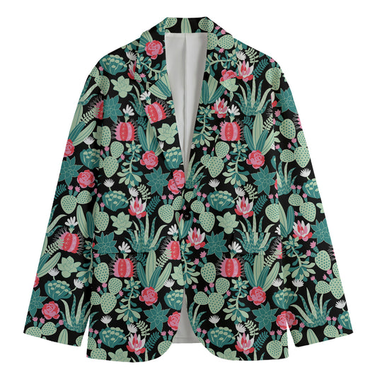 Cute Cactus And Succulent Print Men's Blazer