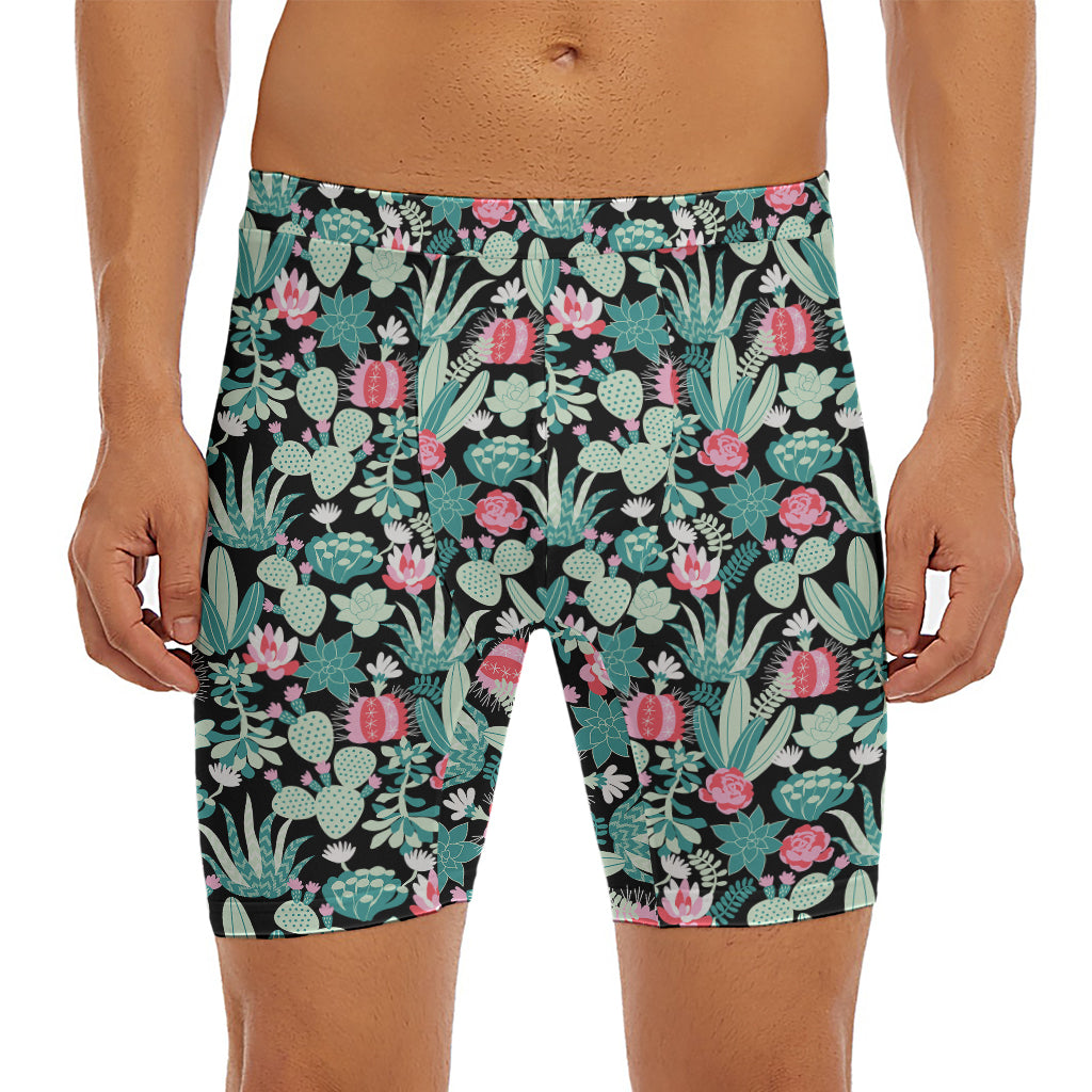 Cute Cactus And Succulent Print Men's Long Boxer Briefs