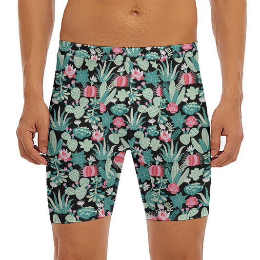 Cute Cactus And Succulent Print Men's Long Boxer Briefs