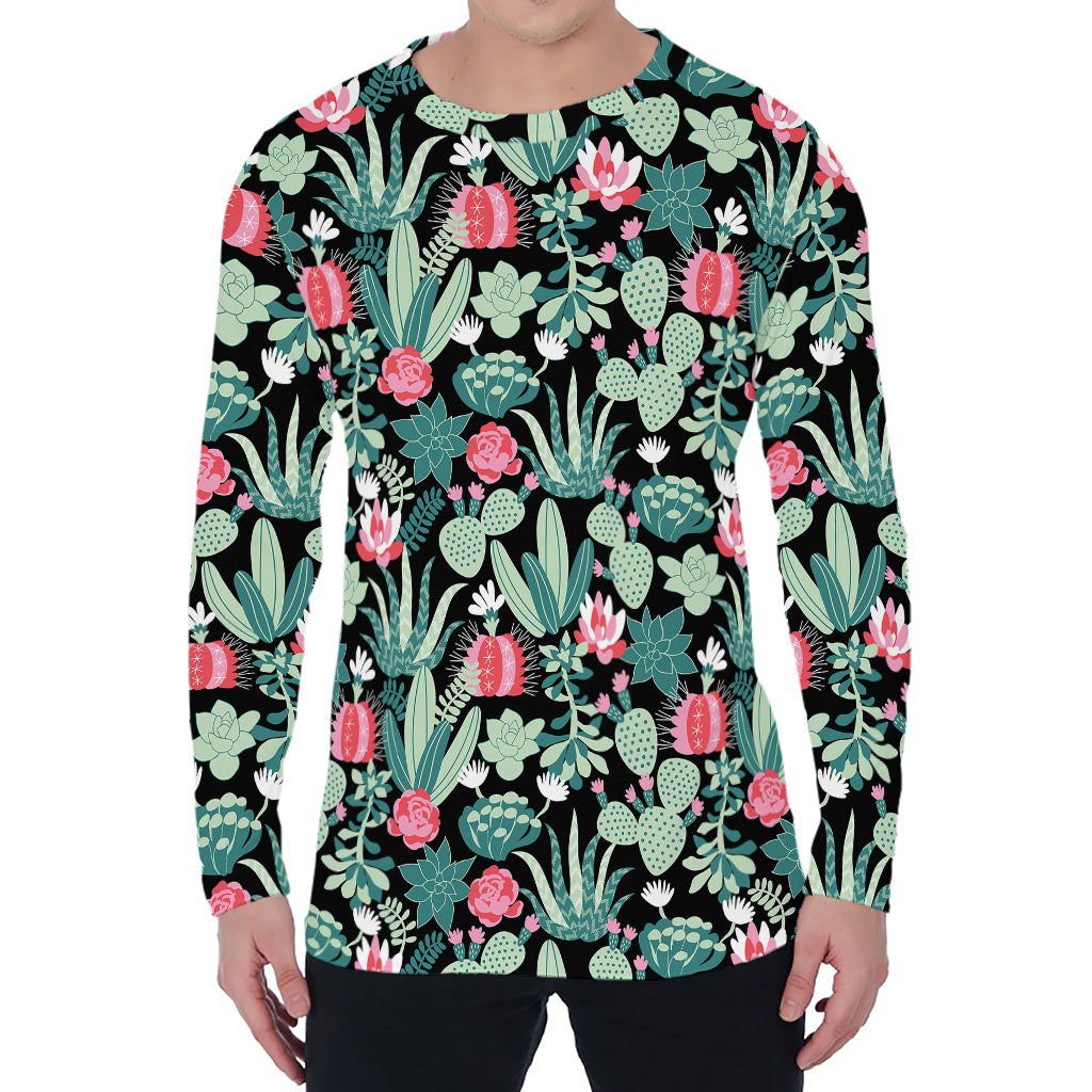 Cute Cactus And Succulent Print Men's Long Sleeve T-Shirt