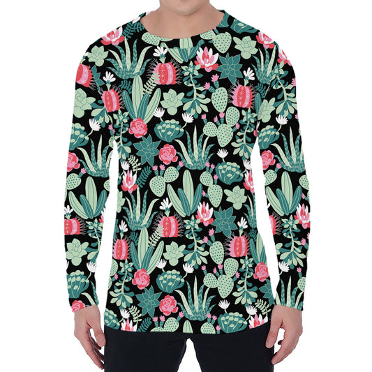 Cute Cactus And Succulent Print Men's Long Sleeve T-Shirt