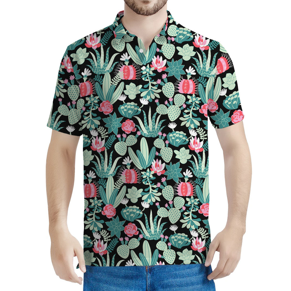 Cute Cactus And Succulent Print Men's Polo Shirt