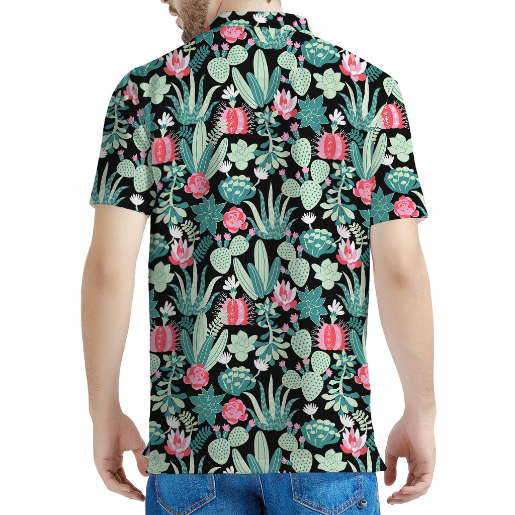 Cute Cactus And Succulent Print Men's Polo Shirt