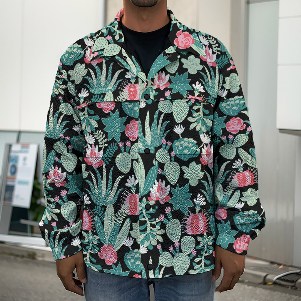 Cute Cactus And Succulent Print Men's Shirt Jacket