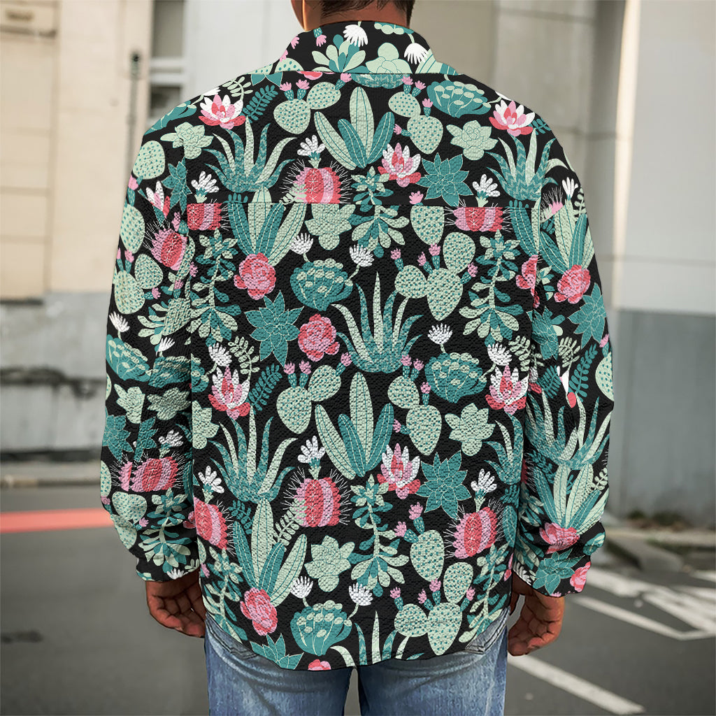 Cute Cactus And Succulent Print Men's Shirt Jacket