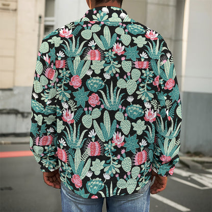 Cute Cactus And Succulent Print Men's Shirt Jacket