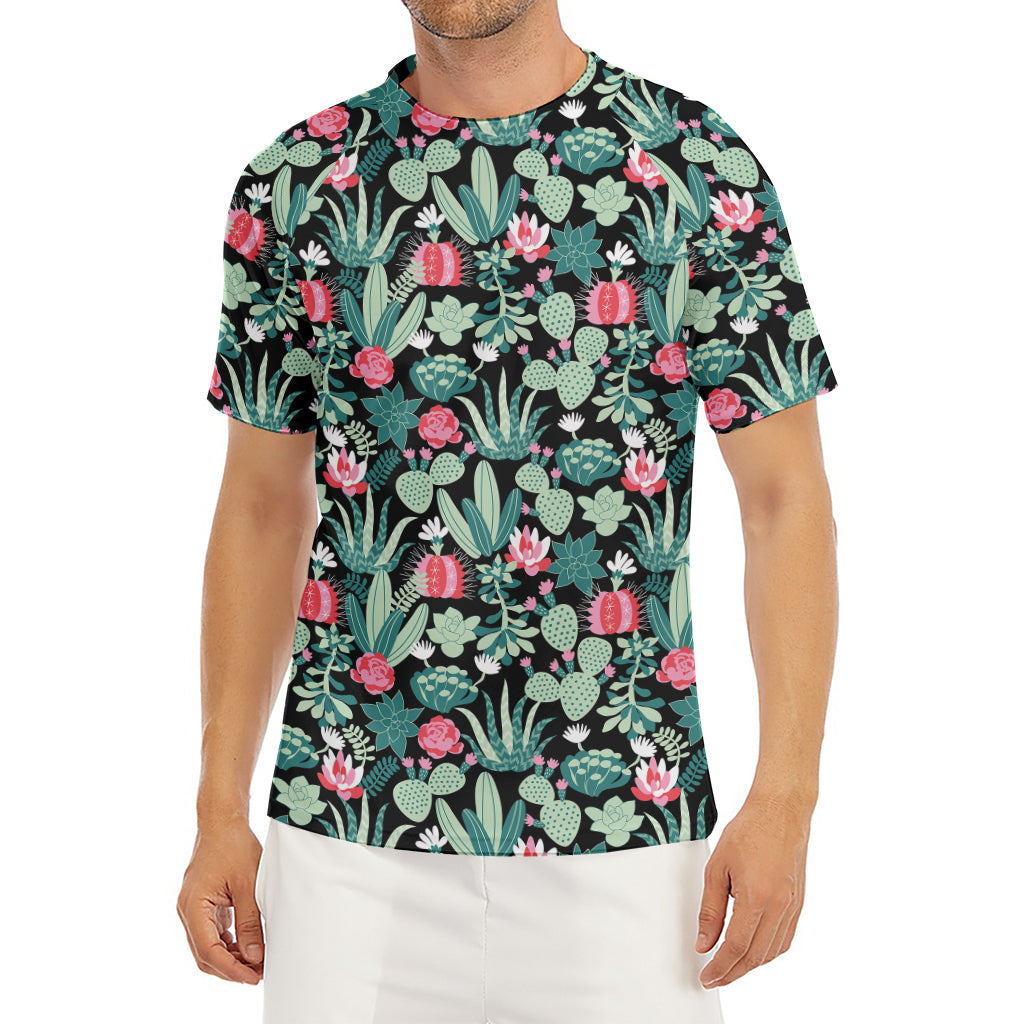 Cute Cactus And Succulent Print Men's Short Sleeve Rash Guard