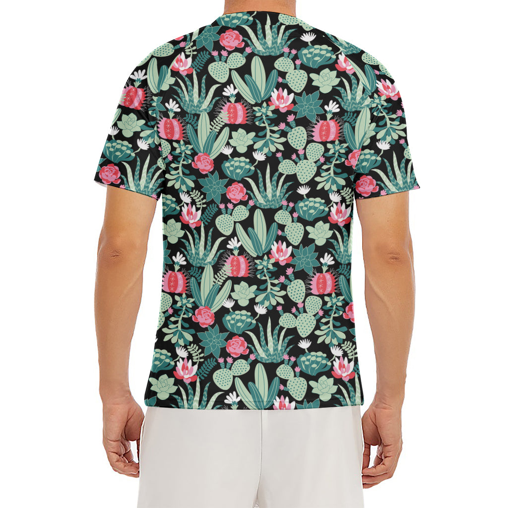 Cute Cactus And Succulent Print Men's Short Sleeve Rash Guard
