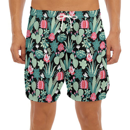 Cute Cactus And Succulent Print Men's Split Running Shorts