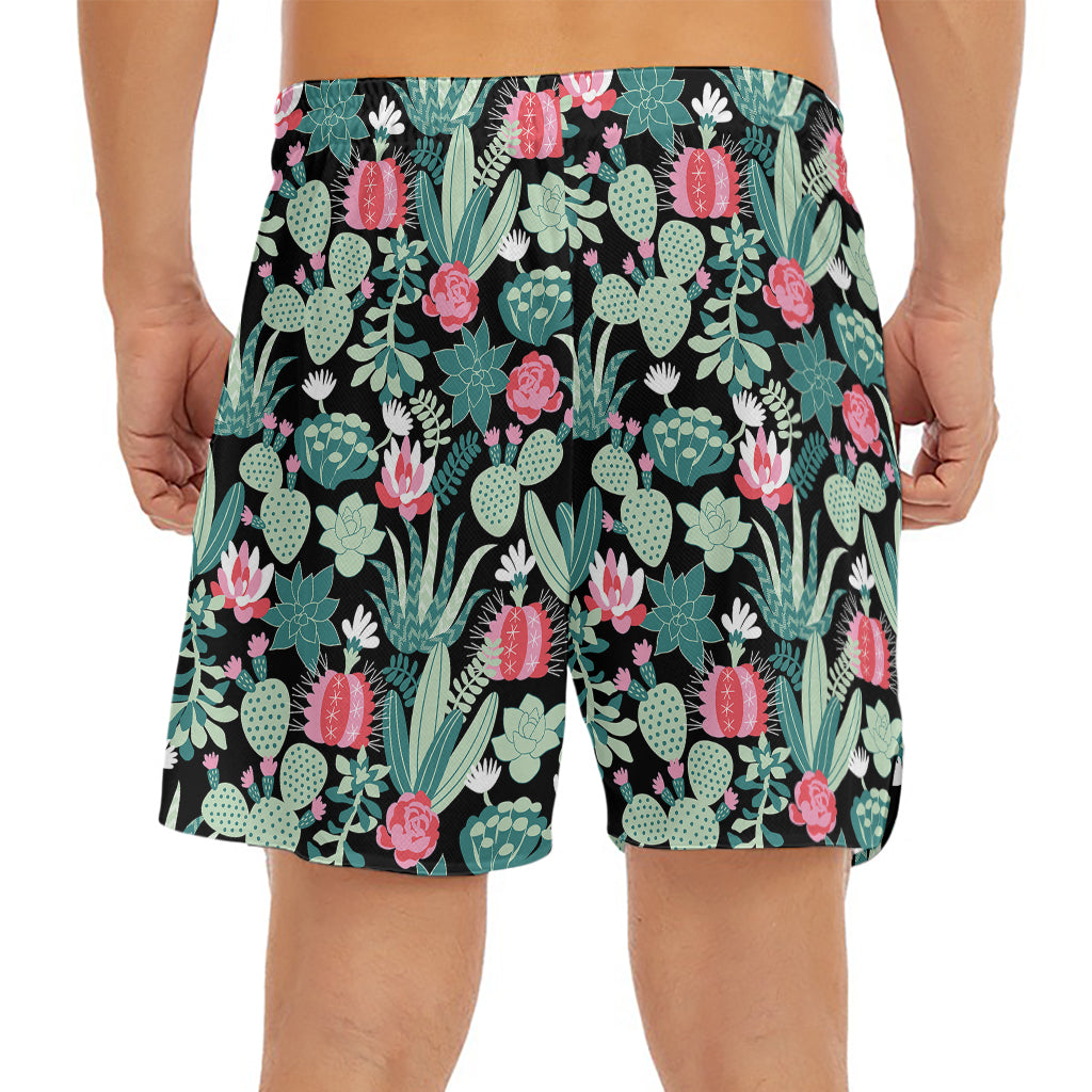 Cute Cactus And Succulent Print Men's Split Running Shorts