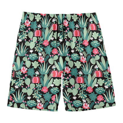 Cute Cactus And Succulent Print Men's Swim Trunks