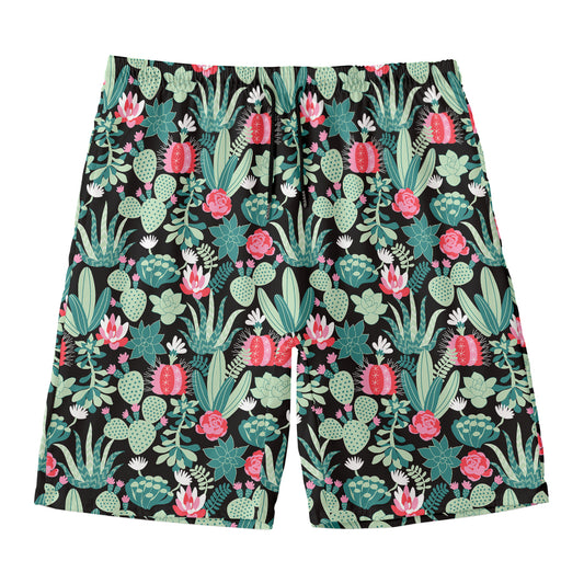 Cute Cactus And Succulent Print Men's Swim Trunks