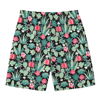 Cute Cactus And Succulent Print Men's Swim Trunks
