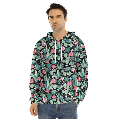 Cute Cactus And Succulent Print Men's Velvet Pullover Hoodie