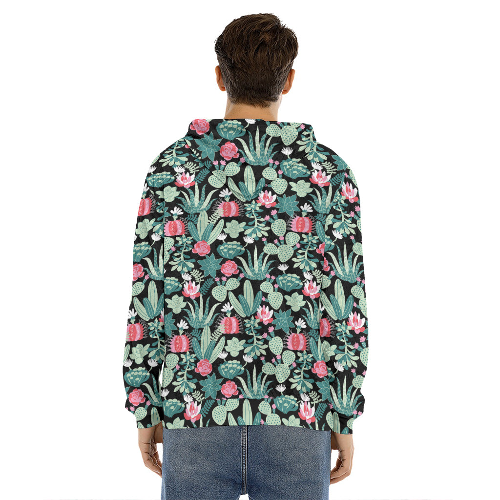 Cute Cactus And Succulent Print Men's Velvet Pullover Hoodie