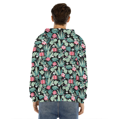 Cute Cactus And Succulent Print Men's Velvet Pullover Hoodie