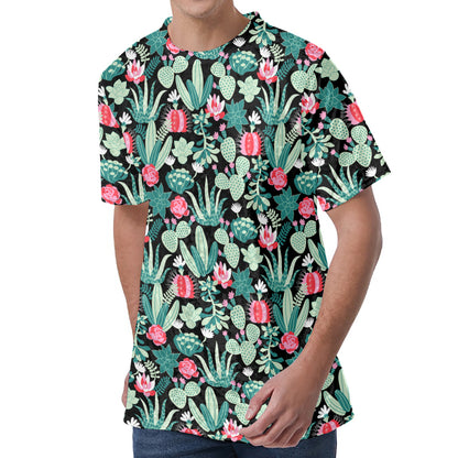 Cute Cactus And Succulent Print Men's Velvet T-Shirt