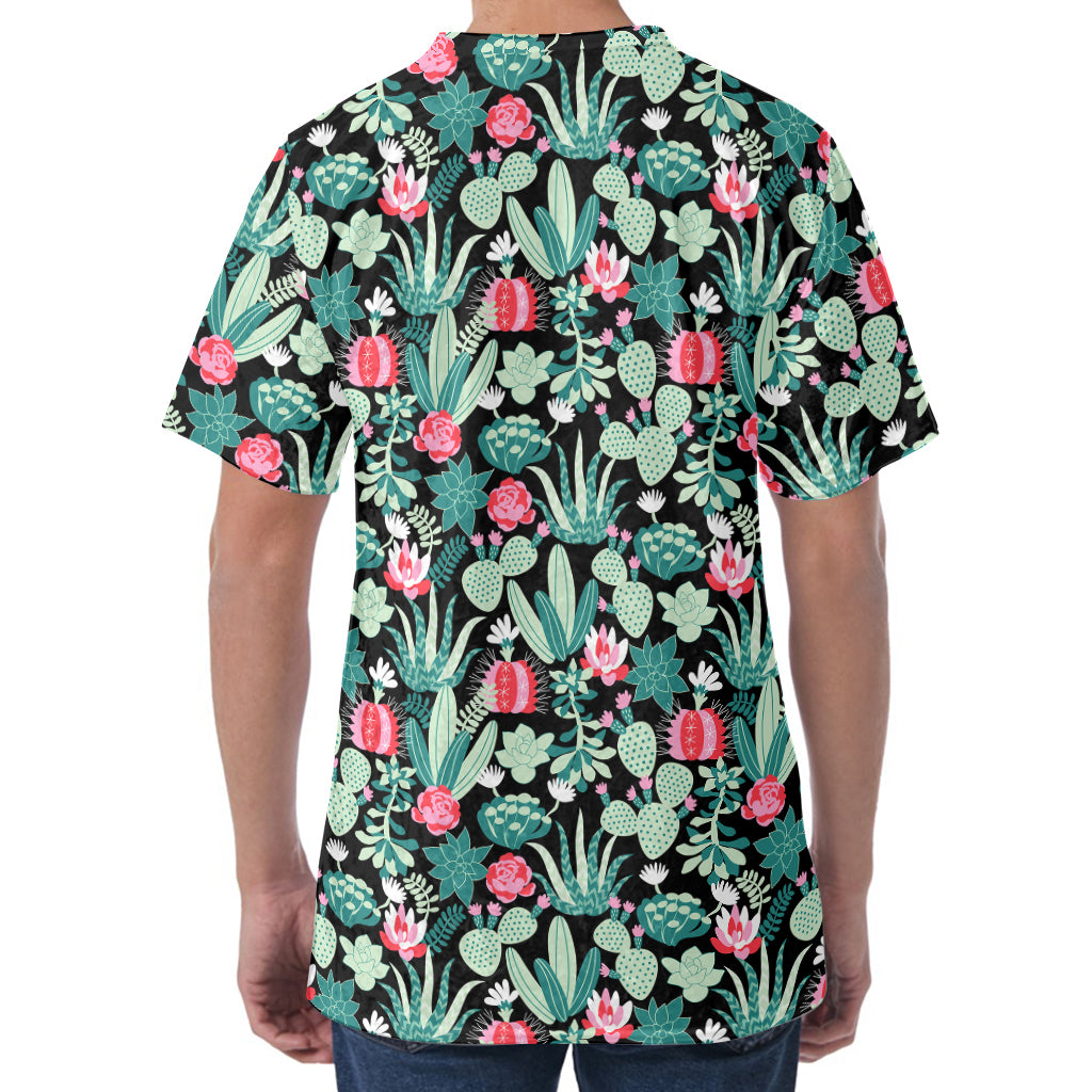 Cute Cactus And Succulent Print Men's Velvet T-Shirt
