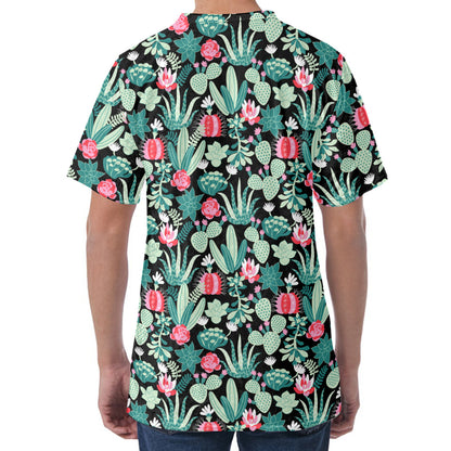 Cute Cactus And Succulent Print Men's Velvet T-Shirt
