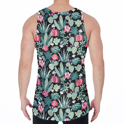 Cute Cactus And Succulent Print Men's Velvet Tank Top