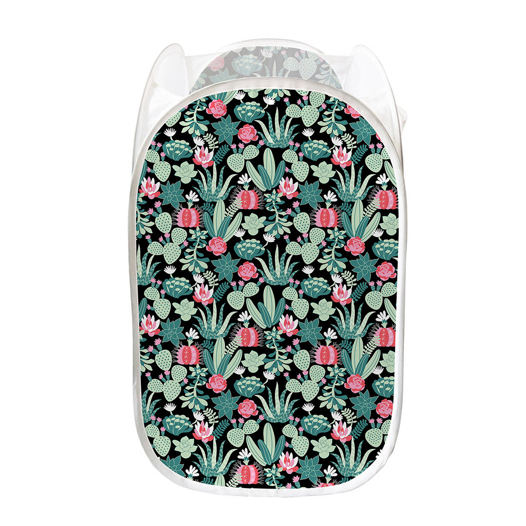 Cute Cactus And Succulent Print Mesh Laundry Hamper