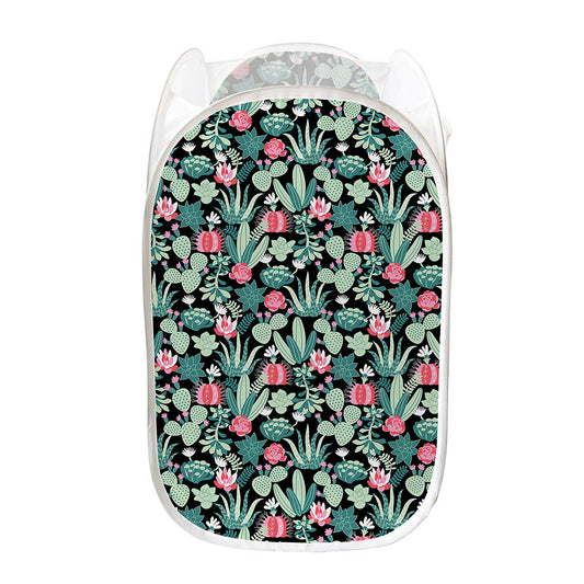 Cute Cactus And Succulent Print Mesh Laundry Hamper
