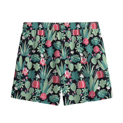 Cute Cactus And Succulent Print Mesh Shorts