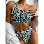 Cute Cactus And Succulent Print One Shoulder Bikini Top