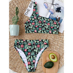Cute Cactus And Succulent Print One Shoulder Bikini Top