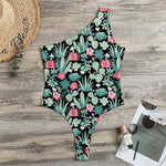Cute Cactus And Succulent Print One Shoulder Bodysuit