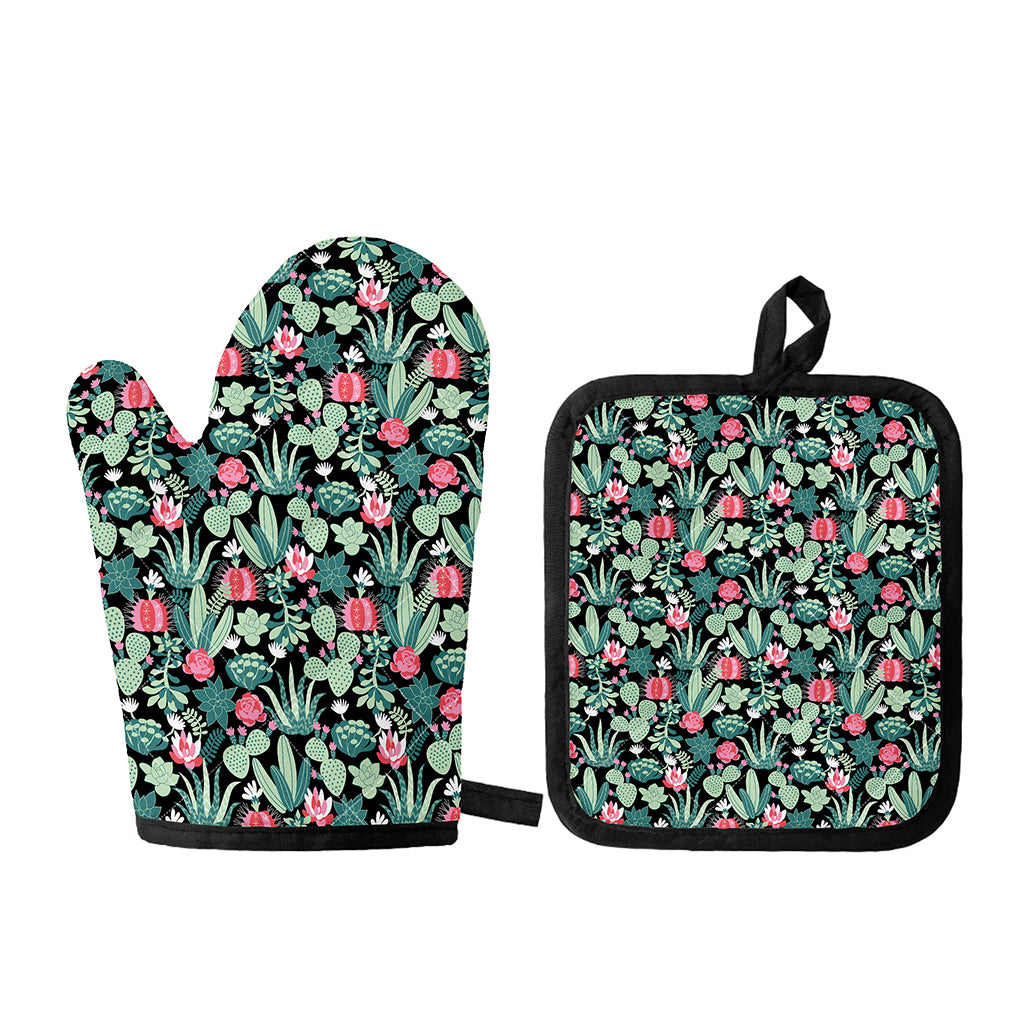 Cute Cactus And Succulent Print Oven Mitt And Pot Holder Set