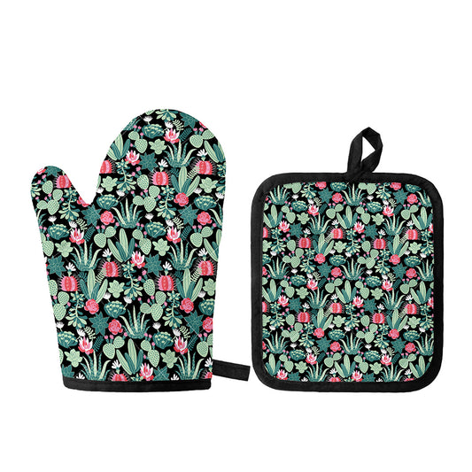 Cute Cactus And Succulent Print Oven Mitt And Pot Holder Set