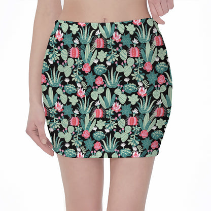 Cute Cactus And Succulent Print Pencil Mini Skirt