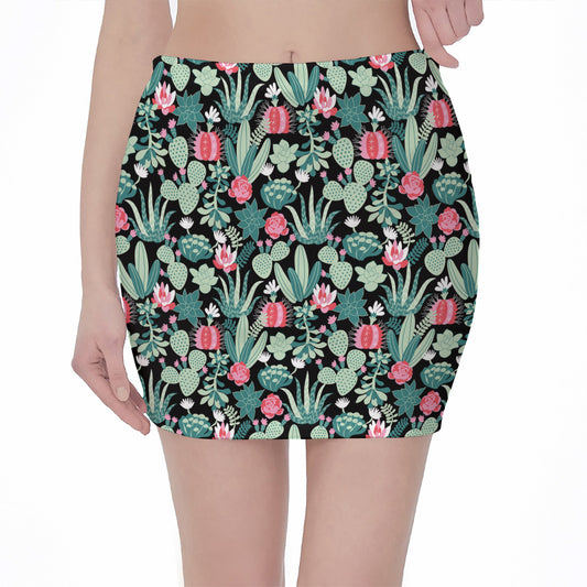 Cute Cactus And Succulent Print Pencil Mini Skirt