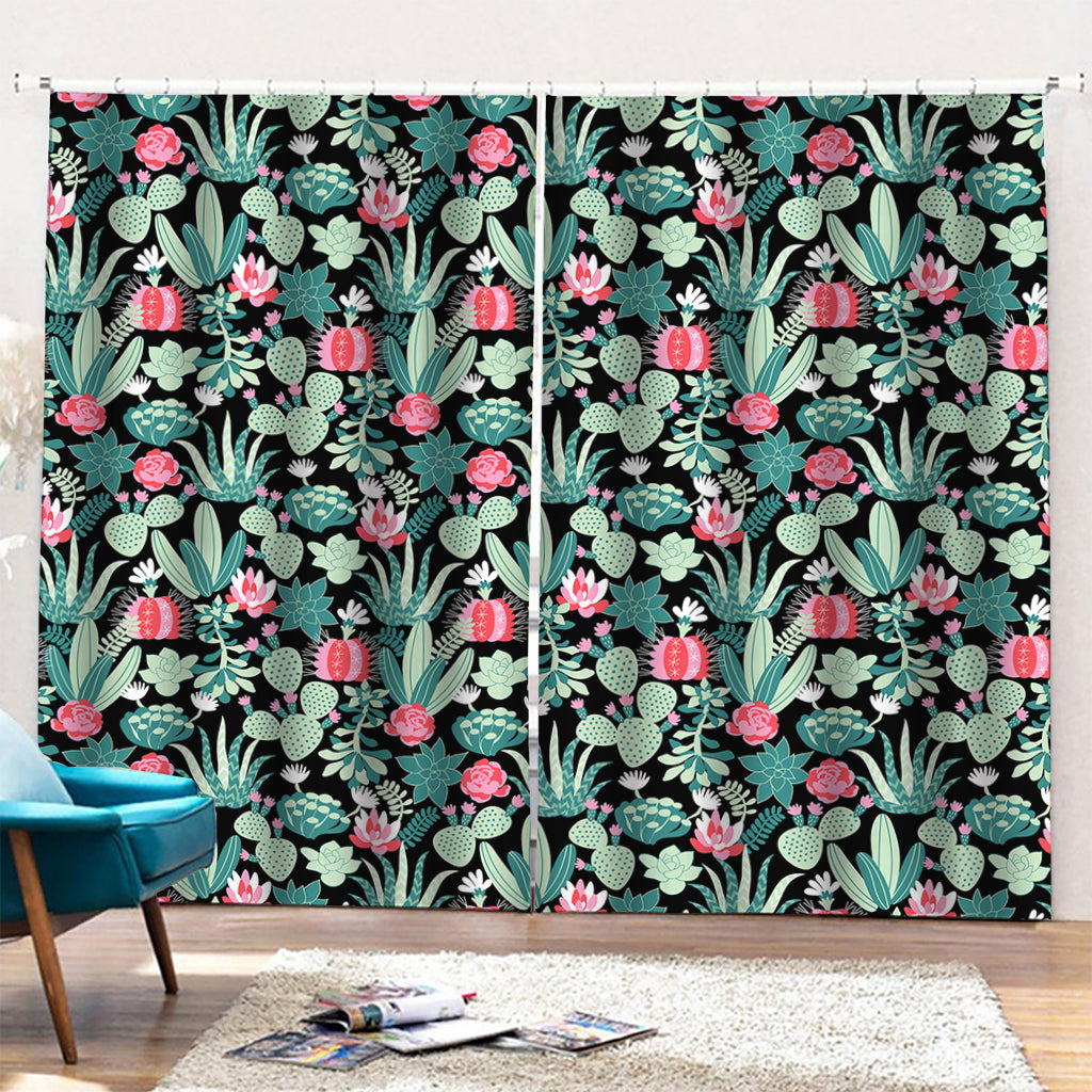 Cute Cactus And Succulent Print Pencil Pleat Curtains