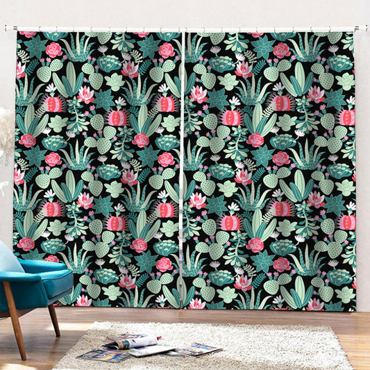 Cute Cactus And Succulent Print Pencil Pleat Curtains