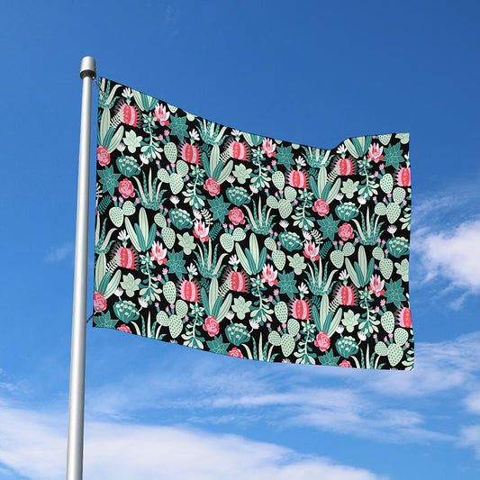Cute Cactus And Succulent Print Polyester Flag