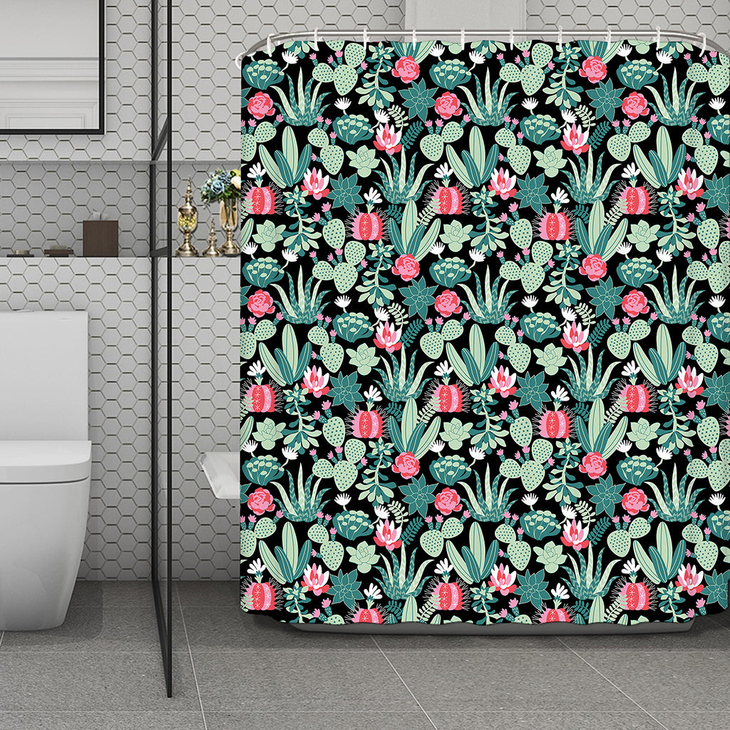 Cute Cactus And Succulent Print Polyester Shower Curtain