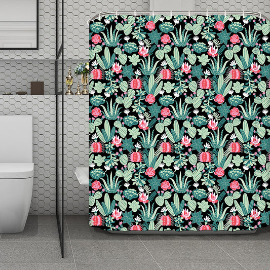 Cute Cactus And Succulent Print Polyester Shower Curtain