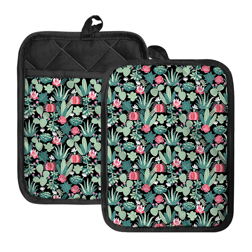 Cute Cactus And Succulent Print Pot Holders With Pocket