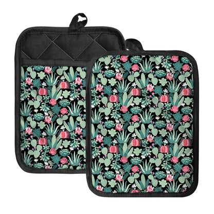 Cute Cactus And Succulent Print Pot Holders With Pocket