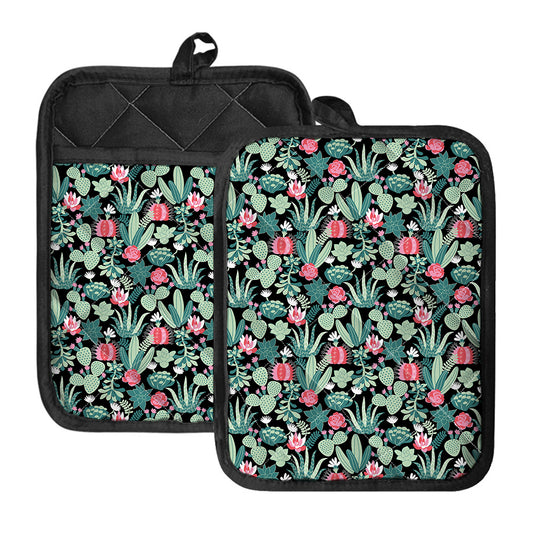 Cute Cactus And Succulent Print Pot Holders With Pocket