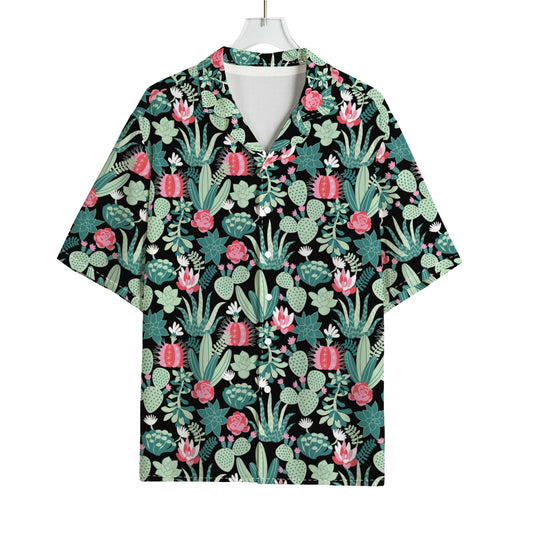 Cute Cactus And Succulent Print Rayon Hawaiian Shirt