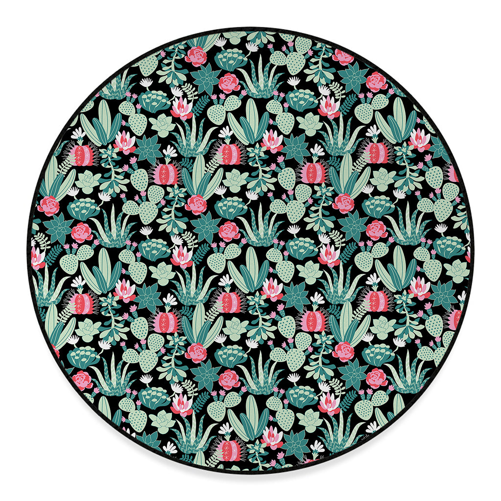 Cute Cactus And Succulent Print Round Floor Mat