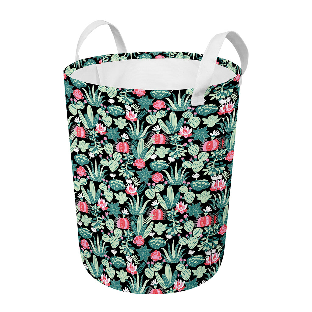 Cute Cactus And Succulent Print Round Laundry Basket