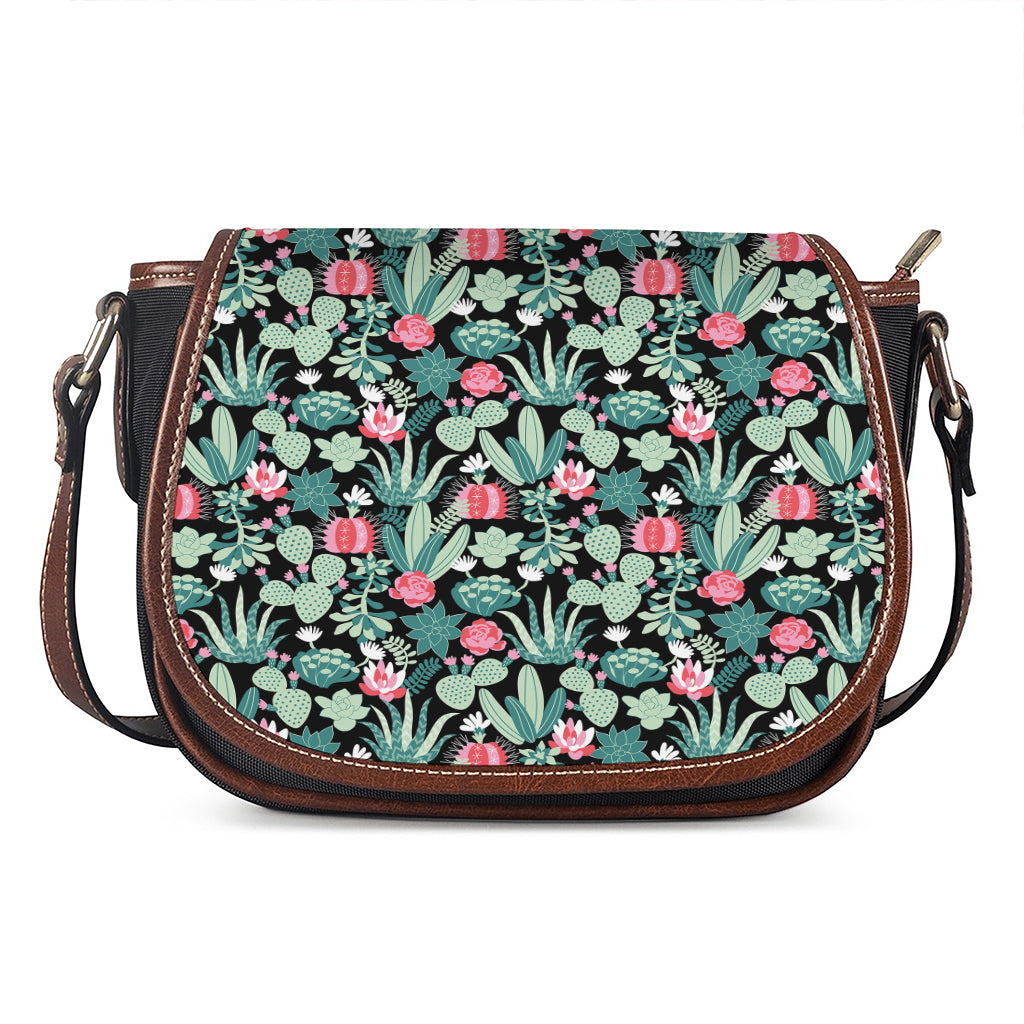 Cute Cactus And Succulent Print Saddle Bag