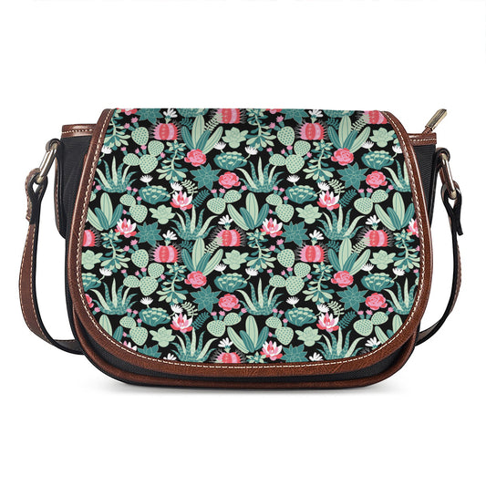 Cute Cactus And Succulent Print Saddle Bag